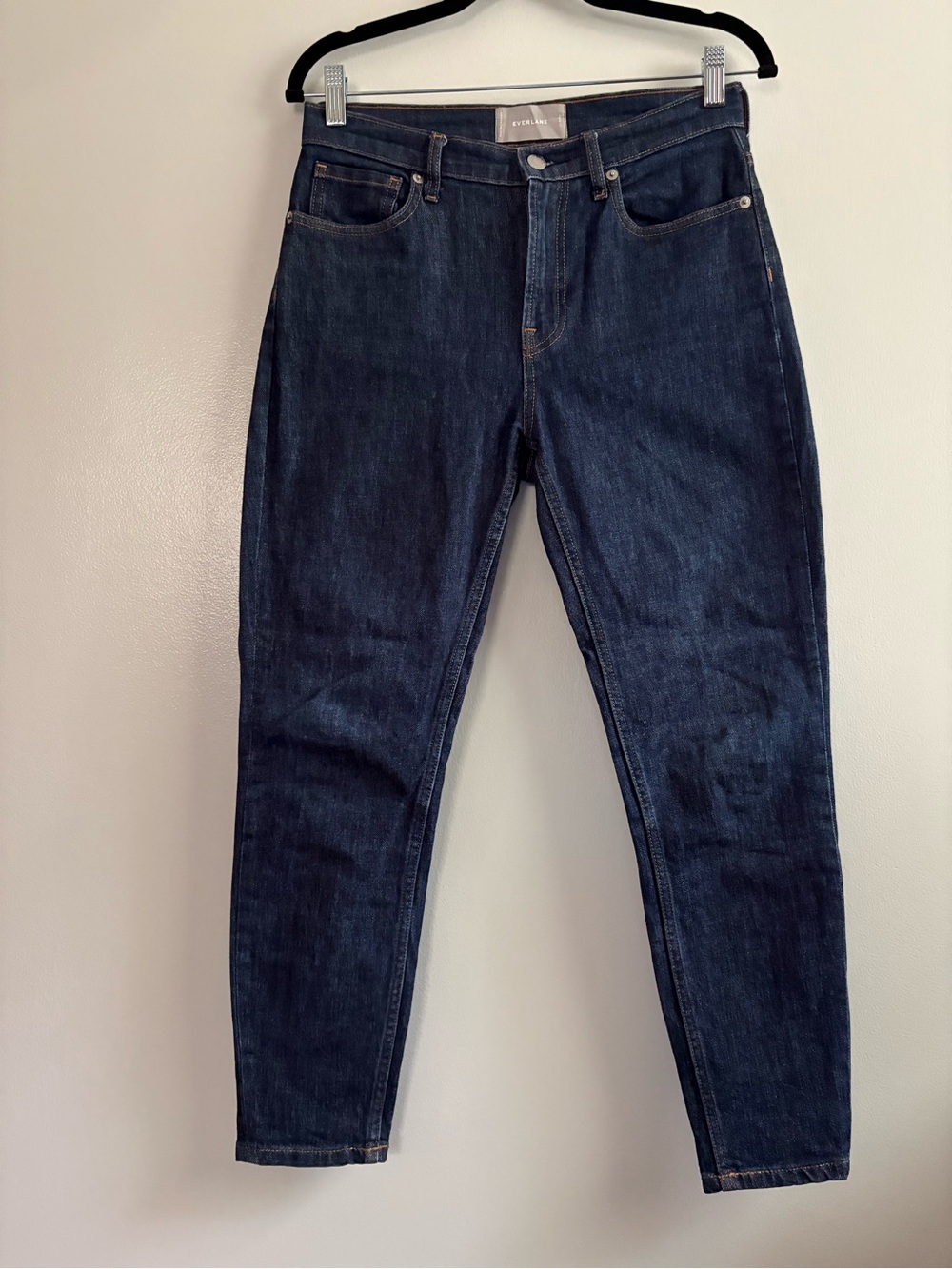 Everlane High Rise Ankle Straight Jeans Dark Wash Blue Stretch Size 27
